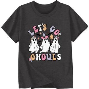 KVADN Halloween Shirts for Girls Boys Toddler Retro Spooky Short Sleeve Shirt Cute Ghost Graphic Tshirts  (5-6 Years, Grey)