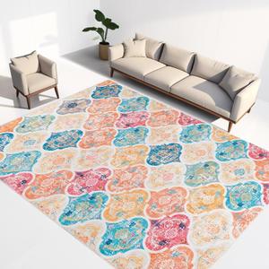 YIHOUSE Moroccan Area Rug -6 x 9 Washable Living Room Rug, Ultra-Thin Non-Slip Indoor Large Accent Distressed Rugs Soft Faux Wool Colorful Floor Carpet for Bedrooms Decor (Rectangle-6 x 9ft