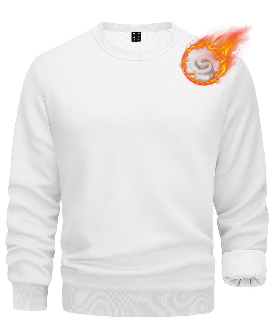 TACVASEN Crewneck Sweatshirts for Men Long Sleeve Warm Fleece Pullover Work Sweatshirts Casual Sweatshirts White L (White, L)