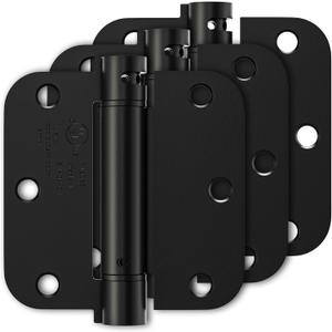 3 Pack Self Closing Door Hinges 3.5 Inch, Matte Black Spring Loaded Hinges with 5/8'' Radius Corners, Adjustable Tension for Garage, Front Door, for Left and Right Hand Door, UL Listed