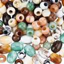 1 Box 150PCS Acrylic Large Hole Hair Beads Round Oval Opaque European Imitation Painted Stone Loose Spacer Polished Barrel Macrame Bead Bulk for Jewelry Making Bracelet Necklaces DIY Craft