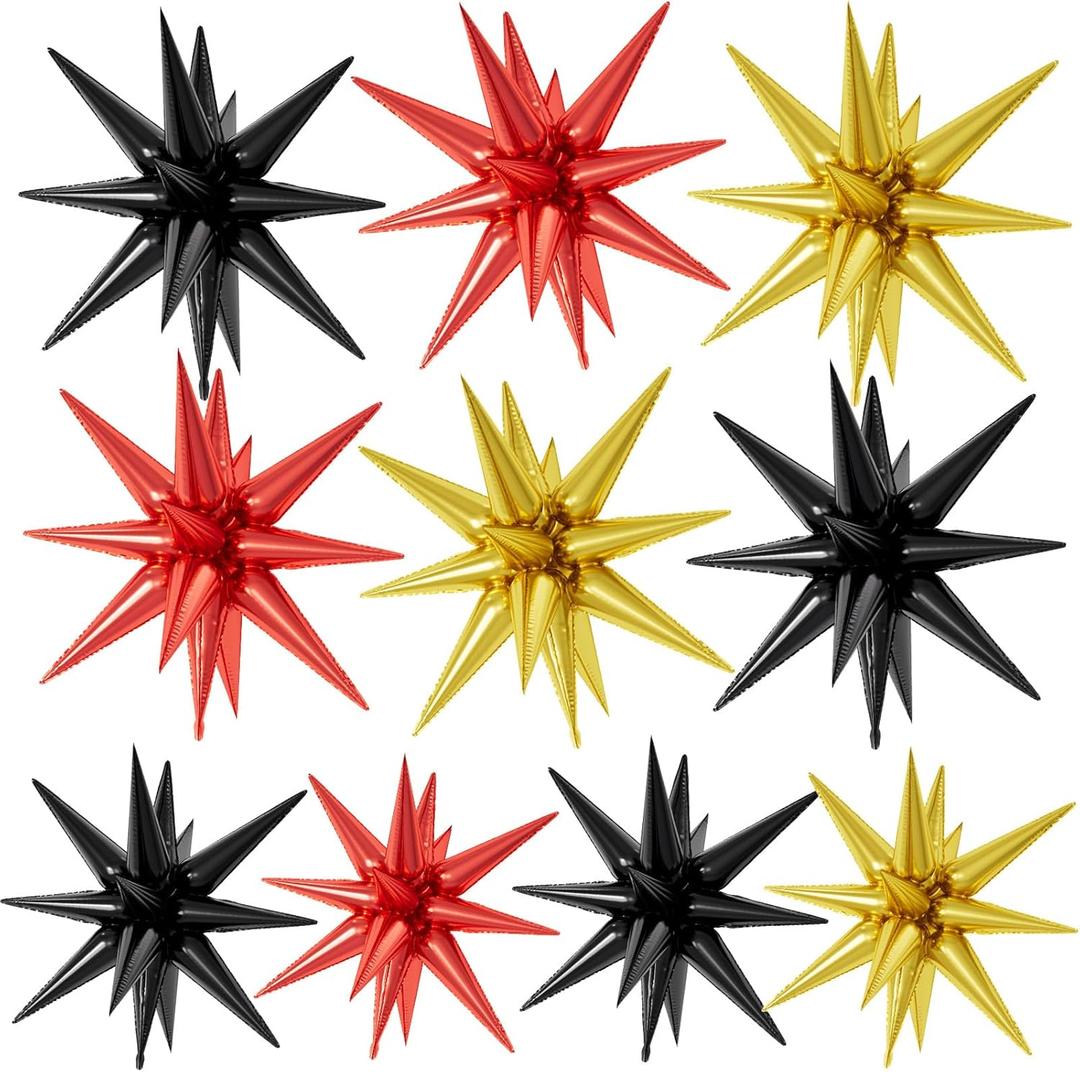10PCS 22Inch Star Explosion Foil Balloons, Large Black and gold Balloon, Spike Cone Colorful Star Balloons for Birthday, Graduation, Wedding & Party Decorations