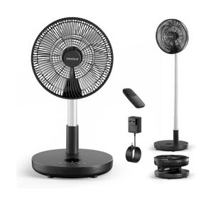 TriPole Foldable Standing Fan 12" Portable Rechargeable Battery Pedestal Fan with Remote, Timer Setting, Height Adjustable, for Home Office, 6 Speed, 12000mAh (Black)