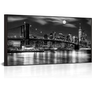 LevvArts New York City Wall Art Black and White Brooklyn Bridge, 40"L x 20"W