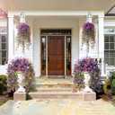 CCILAND 2 PCS Artificial Hanging Flowers for Outdoors, Fake Flower Plants UV Resistant Faux Hanging Spring Flowers for Home Porch Garden Patio Yard (Double Purple)