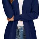 Women's Cardigan Sweaters Long Sleeve Soft Open Front Knit Cardigan with Pockets (Medium, Navy)