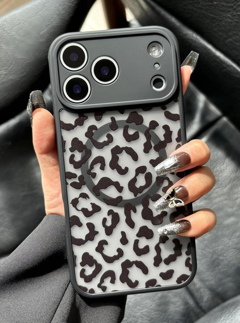 Magnetic for iPhone 17 Pro Case, Compatible with MagSafe, [Never Fade] Leopard Pattern for Women Men, Translucent Matte Shockproof Phone Case for iPhone 17 Pro 6.3 Inch 2025, Black