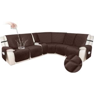 HDCAXKJ 100% Waterproof Velvet Recliner Sectional Couch Covers L Shaped Corner Reclining Sofa Cover Washable Thick Non Slip Sectional Slipcover with Pockets (5 Seat and 1 Middle Console, Dark Brown)