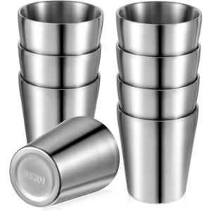 8 Pack Stainless Steel Insulated Cup, 10 oz Stackable Metal Double Wall Vacuum Insulated Cup Reusable Camping Mugs for Home RV BBQ Office Party Bar Travel Camping Outdoor(Sliver)