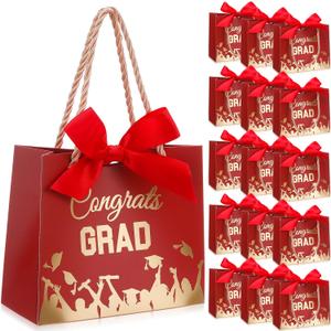 Tenceur 40 Pack Mini Graduation Gift Bag with Ribbon 5.5 x 2.4 x 4.7 Inch 2026 Congrats Grad Party Favor Bag Small Graduation Goodies Candy Snack Packing with Handle for Congratulation Decor, Red