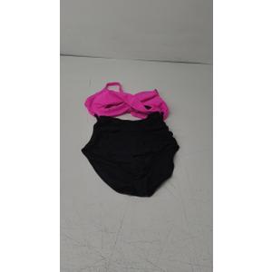 Women's One Piece Swimsuits Tummy Control Cutout High Waisted Bathing Suit Wrap Tie Back 1 Piece Swimsuit Black/ Pink M