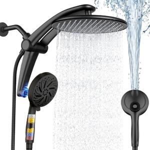 Shower Head with filtered Handheld High Pressure daul Shower Heads with Handheld Spray Combo and 10 Sprays Handheld Shower Head Detachable Shower head Built-in Magnetic Docking and Power Jets Black