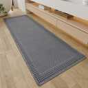 RESARE Waffle Bathroom Runner Rugs, Super Absorbent Bath Mat Non Slip Washable Quick Dry, Upgraded Ultra Soft Boho Bath Rugs with Tassels for Hallway Bedroom Laundry Room, 2'x6'(24"x72"), Dark Grey