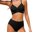 Girls Swimsuits Bikini Set,Two Piece Swimsuit Criss Cross Bathing Suit Girls' Swimwear (13-14 Years, Black 2)