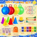 JOY SPOT! Carnival Outdoor Games Combo Set for Kids, 18 Inch Hopper Balls with Handles, Ring Toss, Bean Bags, Egg Spoon Relay Race, Fun for Backyard, Field Day, School, Birthday Parties, Family Events