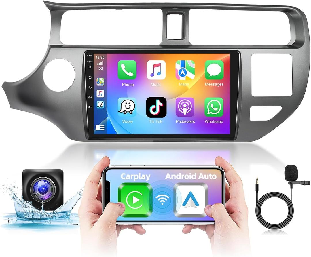 Podofo Car Radio Stereo for Kia Rio 2012 2013 2014 with Wireless Apple Carplay & Android Auto, 9" Touch Screen Bluetooth Audio Receivers FM Auto Radio/EQ/GPS Navigation/Mirror Link/WiFi/Backup Camera