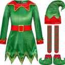 Costumerry Elf Costume for Girls Kids Elf Santa's Dress Christmas Outfit (Green, 3-5T)