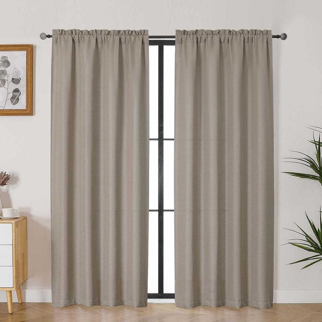 Lecloud Bessie Stone Curtains for Living Room 72 Inches Long 2 Panels, Rod Pockets Rustic Bedroom Curtains, Light Filtering Faux Linen Textured Home Decor Window Drapes, Each Panel 40" W x 72" L