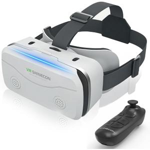 VR Headset with Bluetooth Game Controller for iOS Android, HD Lens Adjustable IPD & Focus for 3D Movies/Games, Compatible with 4.7-7 inch Phones