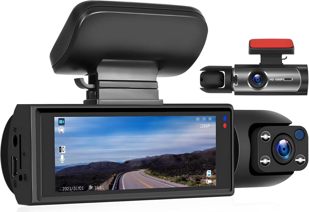 CAMECHO 1080P Dual Dash Cam Front and Inside, Dash Camera for Cars, 3.16" IPS Screen Dashcam, G-Sensor, Wide Angle, Loop Recording, Driving Recorder (3.16 Inch without Card)