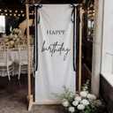 Tingjoo 27 78 Inch Happy Birthday Fabric Banner Long Birthday Party Decorations Backdrop Coquette Rustic Photo Props Sign with Bow Hanging String for Party Indoor Outdoor Yard Wall Decor(Black)