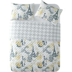 SEDLAV Eiffel Tower Pillow Sham and Quilt Set, 3 Piece, Grey
