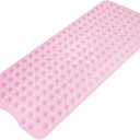 AmazerBath Shower Mat Non Slip 40 x 16 Inches, Shower Stall Mats with Suction Cups and Drain Holes, Non Slip Bath Mat for Tub for Elderly & Kids, Clear Pink