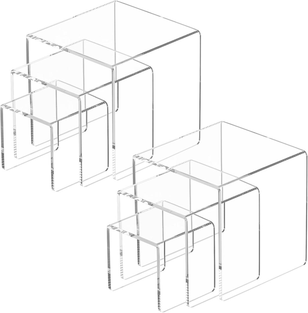 NIUBEE 2 Set Acrylic Risers Display for Funko POP Figures,Clear Cake Stands for Candy Dessert Table Decorations-3"x4"x5"