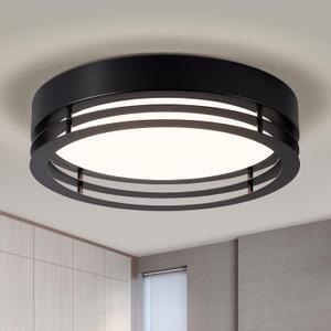 Black Flush Mount Ceiling Light, Modern Dimmable LED Light Fixture, Minimalist Metal Ceiling Lamp for Bedroom Kitchen Laundry Room Hallway Entry 2700 K - 6000 K 5CCT 11.8 Inch (11.81in)