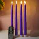 Purple Flameless Taper Candles with Remote, Battery Powered Christmas LED Candlesticks Flickering Set of 4