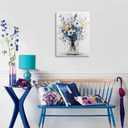 Framed Navy Blue Prints Vintage Daisy Floral Picture Wall Decor Gift Modern Poster Retro Simple Rustic Flower Canvas Wall Art Wildflower Painting for Living Room Bathroom Artwork (16"x24")