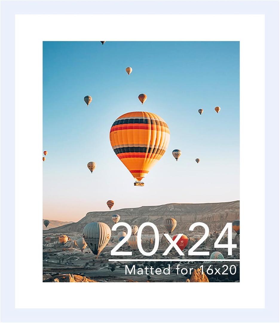 JCJMY 20x24 Picture Frame with 16x20 Mat, Display Photo 16x20 with Mat or 20 x 24 Without Mat, Wall Hanging Large 20 by 24 Poster Frame with Plexiglass, White