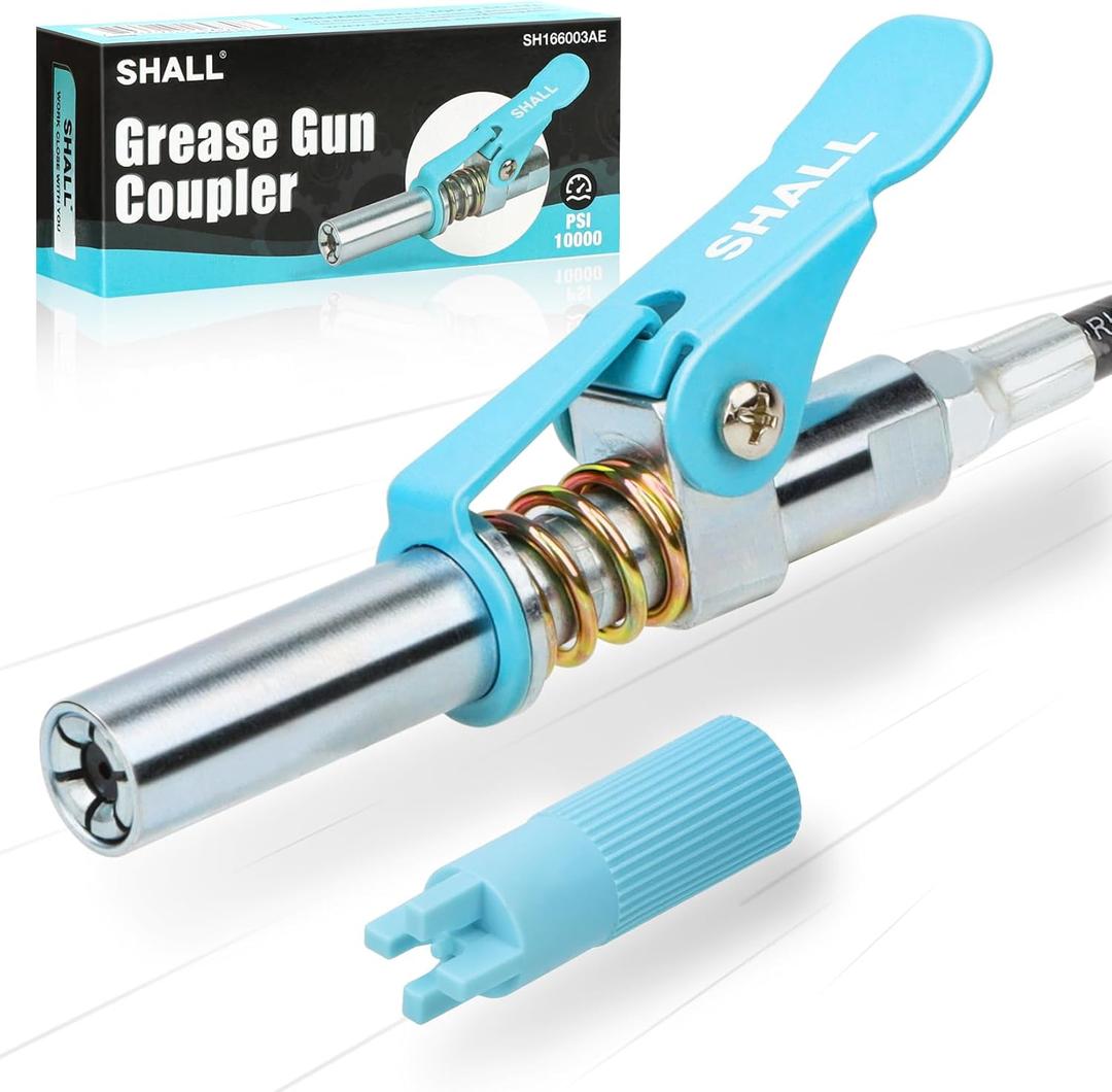 SHALL Grease Gun Coupler, Quick Release & Strong Locking Grease Gun Couplers w/Zerk Fittings Cleaner, 10000 PSI High Pressure Grease Gun Tips, Compatible with All Grease Guns 1/8" NPT Grease Fittings