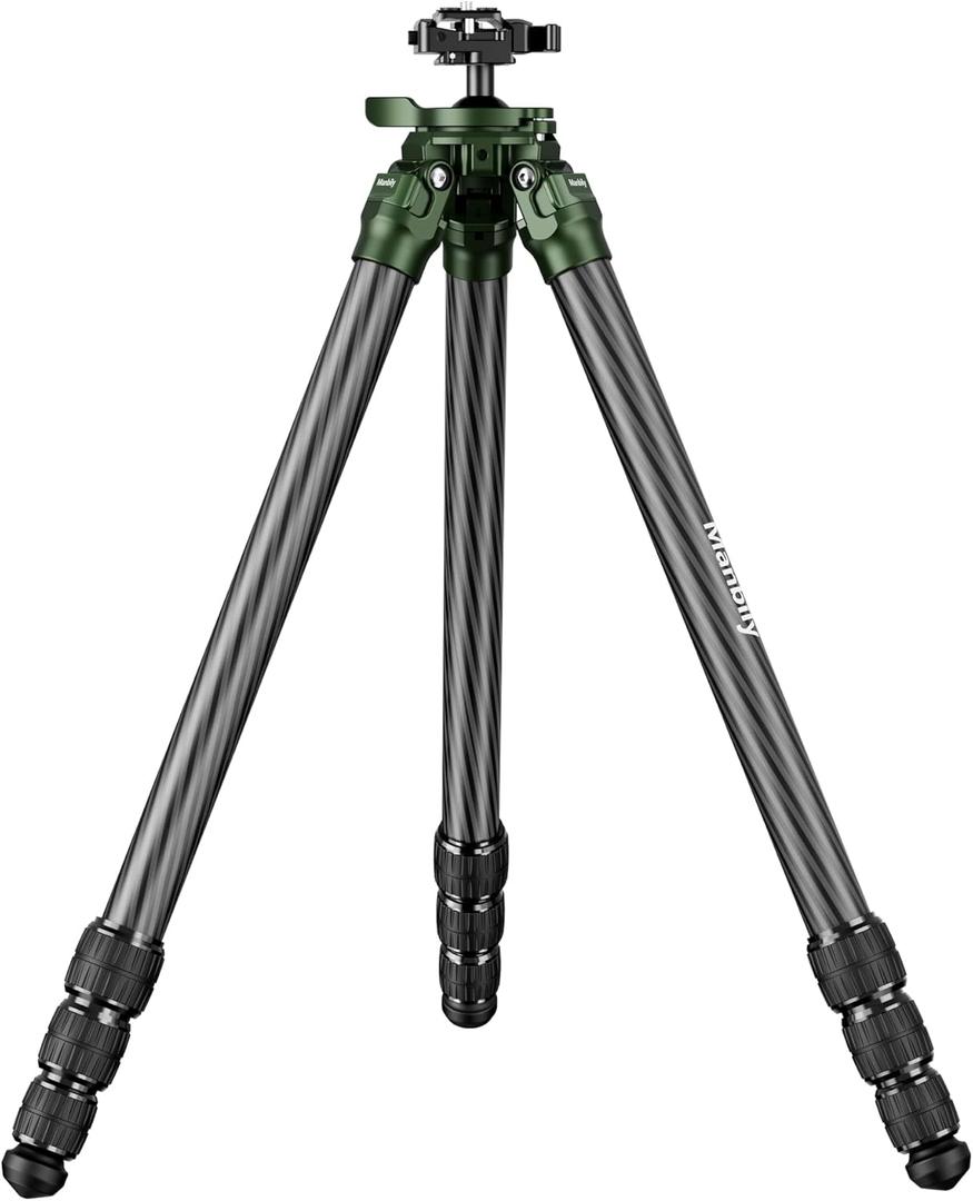 Manbily Shooting Tripod, Carbon Fiber Hunting Tripod with 32mm Legs and 38mm Ball, Picatinny to Arca Swiss Adapters, Max Load 44lbs (QM-324PA) (Green)