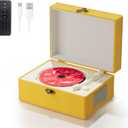 Rechargeable Leather CD Player with Speakers; Bluetooth Transmitter; Festival Gift; BGM Player for Home Dcor (Yellow)