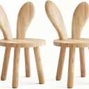 Bunny Chair for Ages 1.5-4 - Small Toddler Wooden Chair with 9.25" Seat Height, Solid Wood Rabbit Stool for Nursery, Playroom & Low Tables, Mini Kids Furniture - 2 Pack