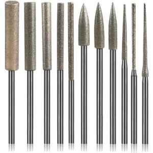 3 x Diamond Grinding Burr Drill Bit Set for Dremel, 11PCS Polishing Kits Stone Carving Rotary Tools Attachment Accessories with 1/8'' Shank For Carving, Engraving, Grinding, Stone, Rocks, Jewelry, Glass