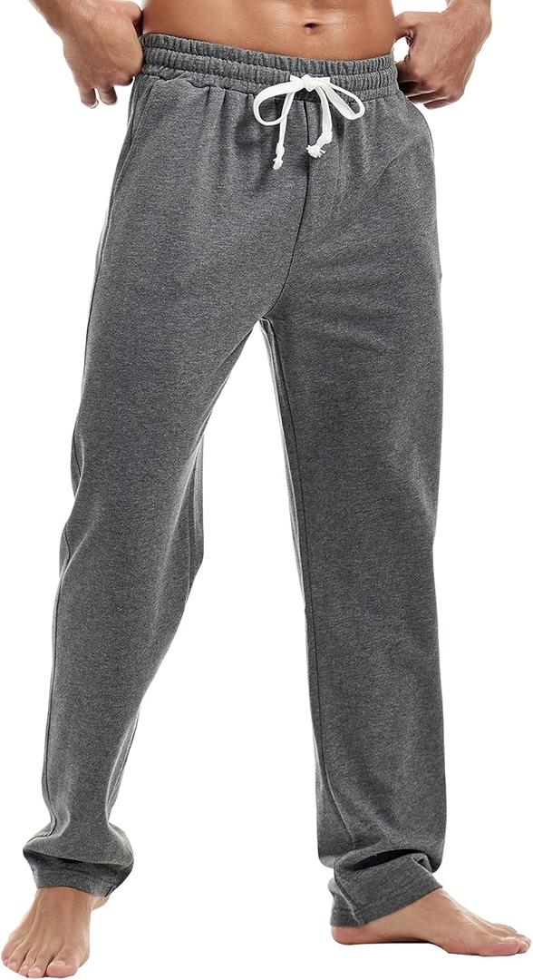 AMY COULEE Mens Cotton Athletic Pants Open Bottom Running Sweatpants Straight Leg Casual Joggers with Pockets (Medium, Dark Gray)