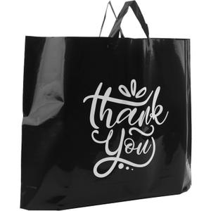 Large Thank You Bags with Handles | 60pcs Black Plastic Shopping Bags for Small Business | 19.5"x15" Merchandise Retail Boutique Bags for Customers