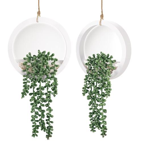 Der Rose 2 Pack Fake Plants Hanging Artificial Succulents Plants in White Pots for Living Room Bathroom Accessories Boho Wall Decor