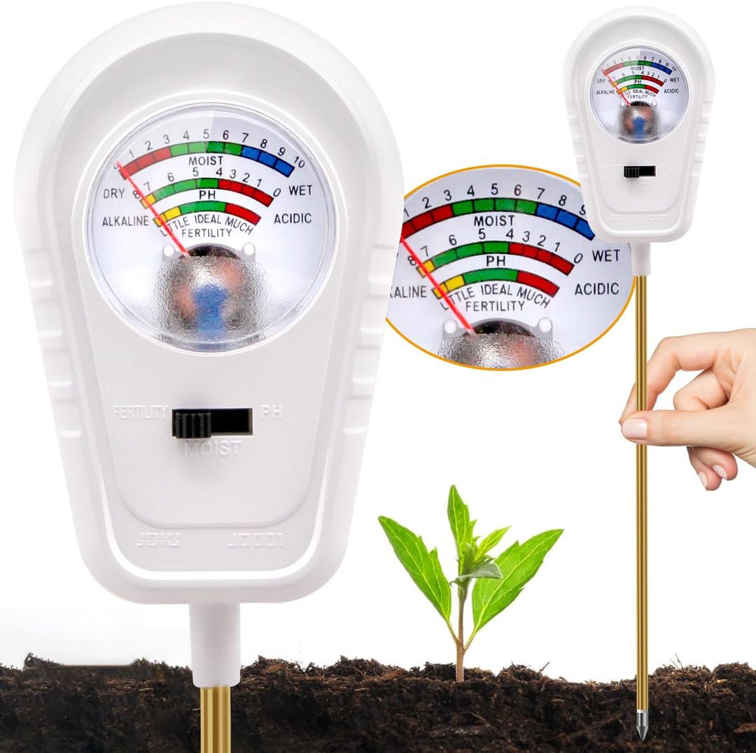 Soil Test Kit 3-in-1, Soil Moisture Meter, Soil PH Meter, Fertility Soil Tester, Soil Tester for Garden, Lawn, Farm, Outdoor & Indoor Use (Silver Frost White)
