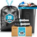 20 Gallon Large Drawstring Trash Bags Fit 20-21 Gal, 120 Counts Heavy Duty Tall Kitchen Garbage Liners, Large Trash Bags Size Chart for Home, Office, Outdoor Lawn and Leaf Bags, Black