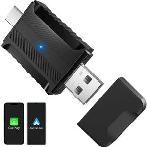 Wireless CarPlay Adapter (2025 Upgraded) – 2-in-1 Wireless CarPlay & Android Auto, Converts Wired to Wireless CarPlay, Plug & Play, Low Latency, Compatible with iPhone & Android, USB-C Support