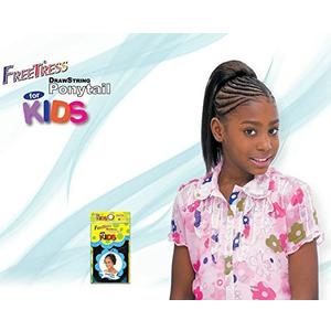 Freetress Braids YAKY Straight 10'' - Shake N Go Drawstring Ponytail for Kids #1B Off Black