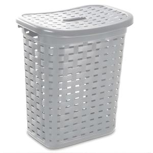 Sterilite Plastic Weave Laundry Hamper with Lid, Decorative Pattern with Handles to Carry Clothes Between the Laundry Room and Bedroom, Gray, 4-Pack