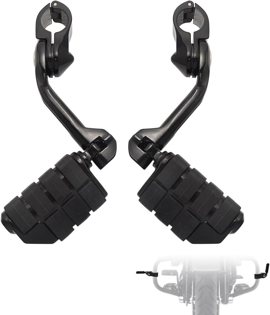 FOVPLUE 1.25" Highway Footpegs,Long Angled Adjustable Highway Pegs w/Mounts for Harley Touring Street Glide Electra Glide Road King Softail CVO Dyna Trike VRSC Sportster w/1-1/4" Engine Guard,Black#2