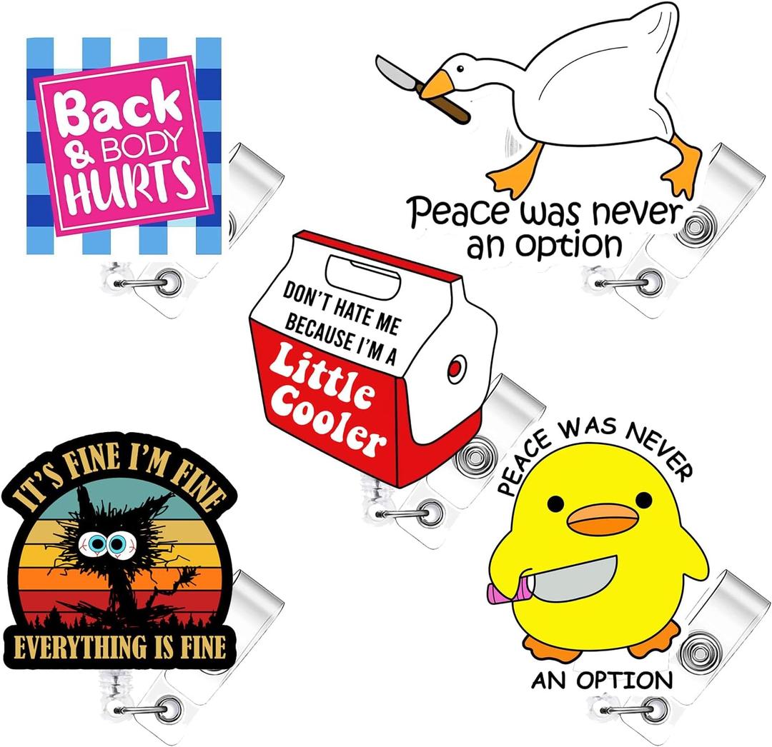 5 Pcs Funny Badge Reel Retractable Name Tag ID Clip Holder Nursing Student RN Pediatric Teacher Funny Office Work Accessories 23