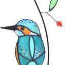 Lolitarcrafts Kingfisher Stained Glass Window Hangings Bluebird on Branch Suncatchers for Window Modern Birds Decor (Blue with Rhinestone)