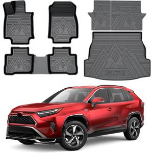 Mixsuper Floor Mats for Toyota RAV4 2025 2024-2019, Cargo Mat Backrest Mat for RAV4, All Weather 2 Row Floor Liners & Trunk Mat Accessories Set Black