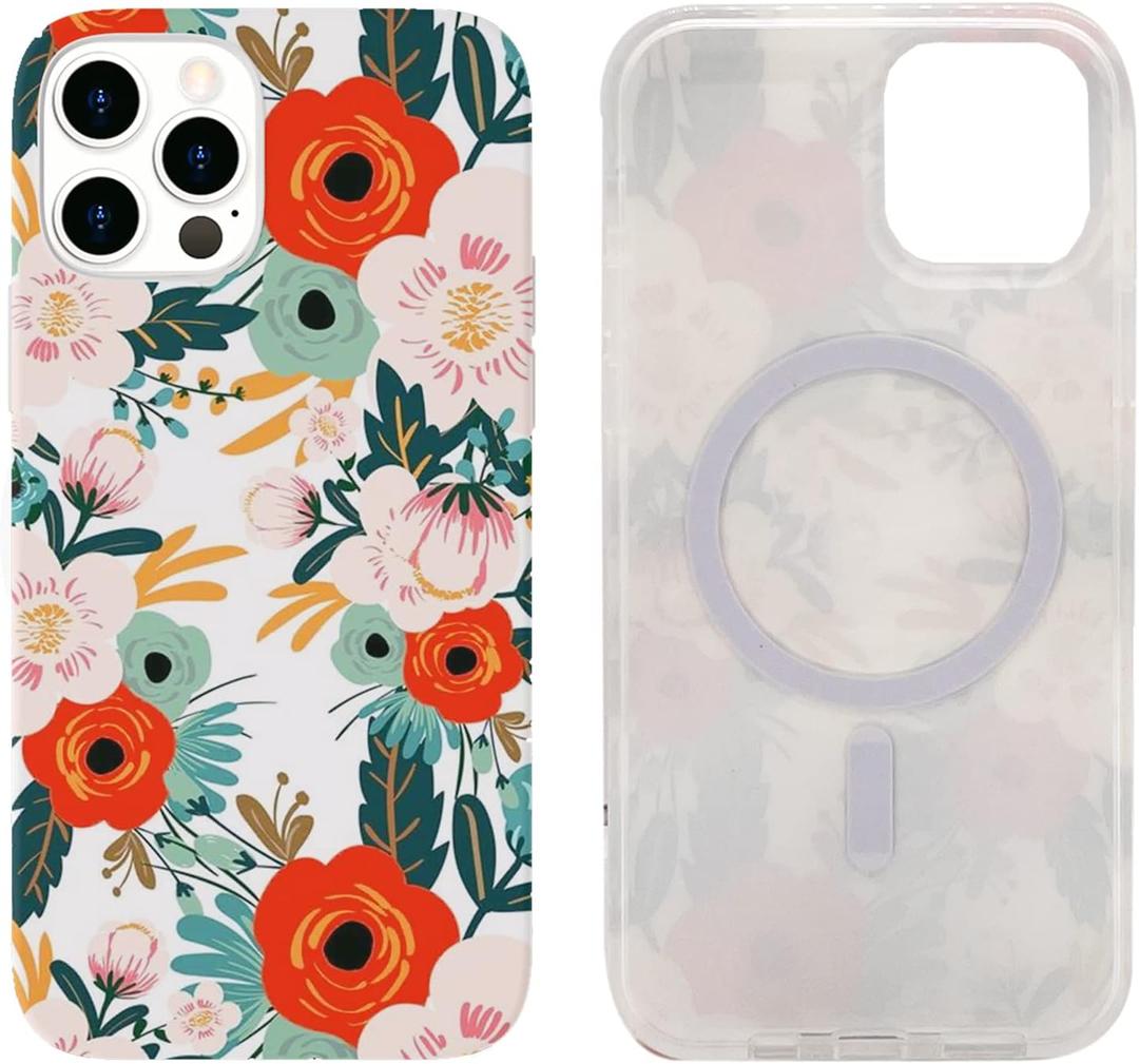 Magnetic Case for iPhone 12 / iPhone 12 Pro 6.1 inch Compatible with MagSafe Charging Soft TPU Bumper Slim Shockproof Protective Cute Cover with Screen Protector(Blooming Pink Floral)